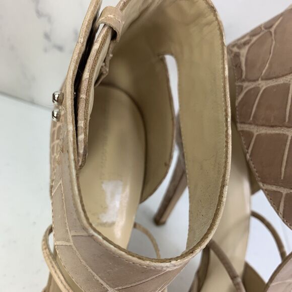 Diesel Heels Stilettos Size 39 8.5 Leather Embossed Croc Beige Open Toe Womens - Picture 8 of 14